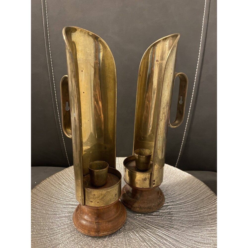 RARE Vintage Pair Brass Candel Holders Wall Mount